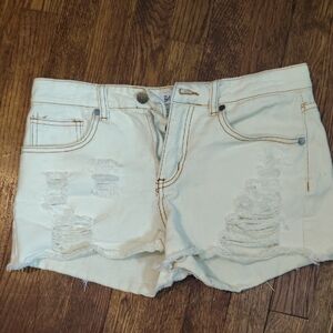 Casual Cream Distressed Denim Shorts